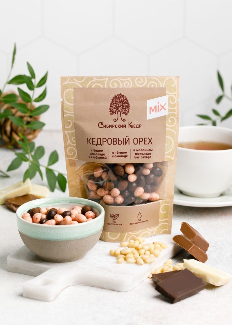 Ядро кедрового ореха в молочном шоколаде ассорти, 60 г