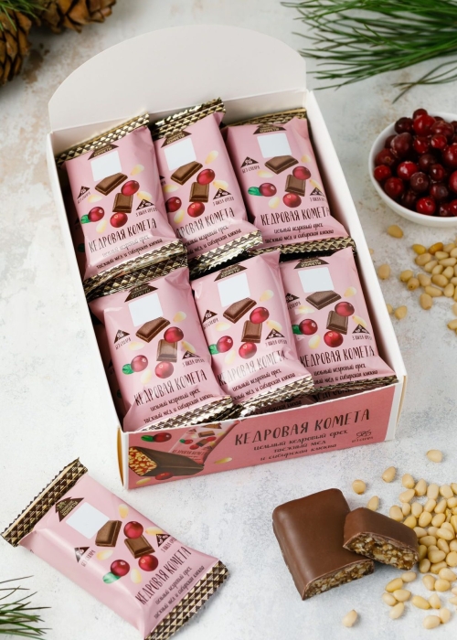 Батончик «Кедровая комета» с клюквой, 720 г | шоу-бокс — 18 батончиков