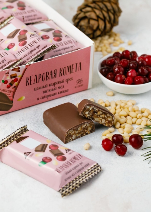 Батончик «Кедровая комета» с клюквой, 720 г | шоу-бокс — 18 батончиков