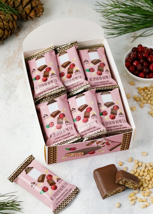 Батончик «Кедровая комета» с клюквой, 720 г | шоу-бокс — 18 батончиков