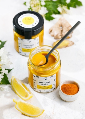 Мёд Immuno Gold с куркумой, имбирём и лимоном, 200 г