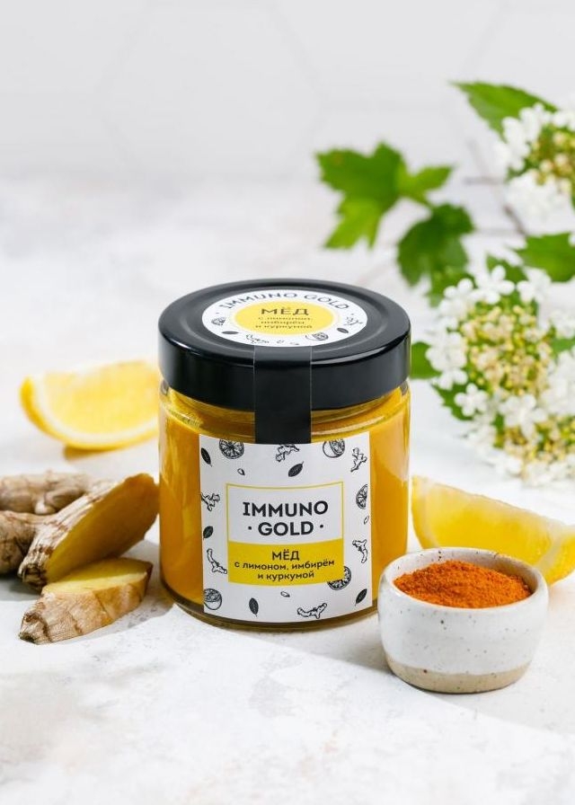 Мёд Immuno Gold с куркумой, имбирём и лимоном, 200 г