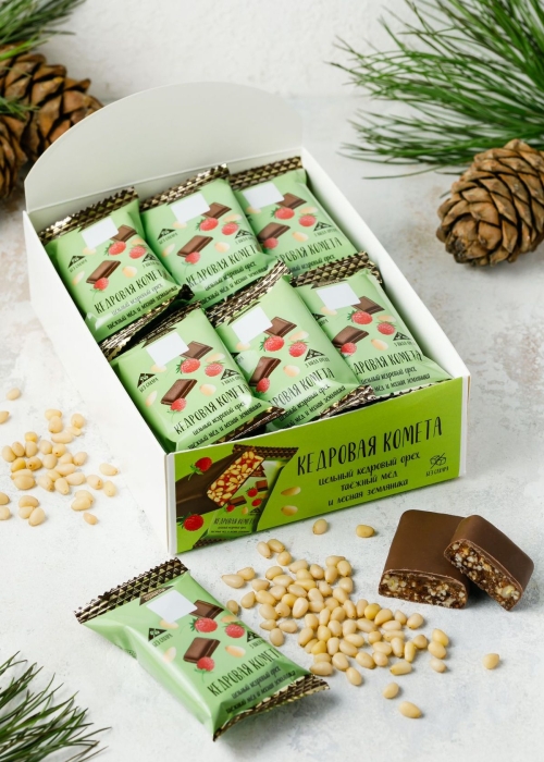 Батончик «Кедровая комета» с земляникой, 720 г | шоу-бокс — 18 батончиков