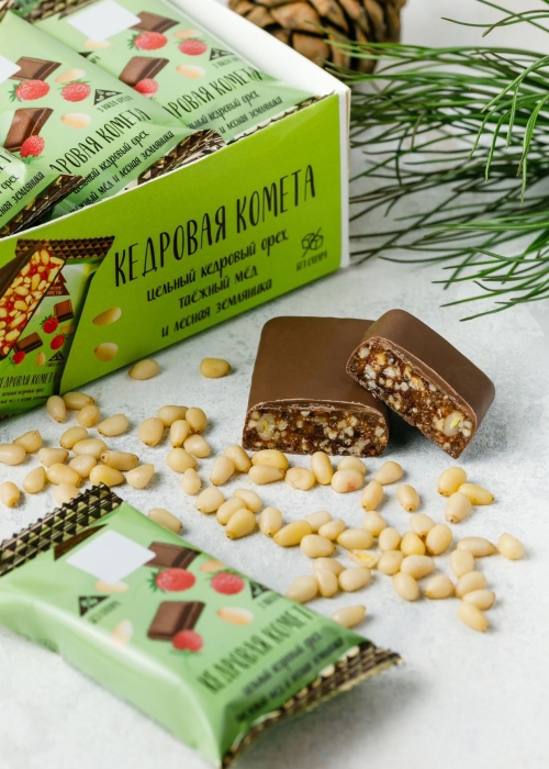 Батончик «Кедровая комета» с земляникой, 720 г | шоу-бокс — 18 батончиков