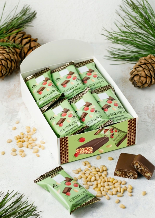 Батончик «Кедровая комета» с земляникой, 720 г | шоу-бокс — 18 батончиков