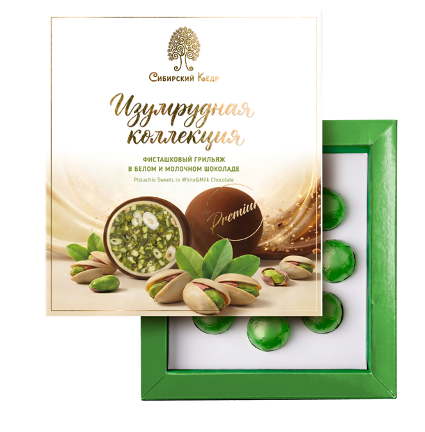 Грильяж фисташковый в белом и молочном шоколаде, «Изумрудная коллекция», 135 г
