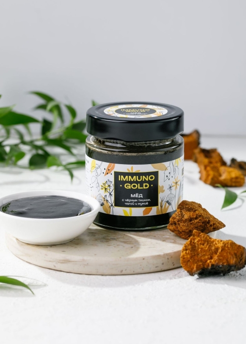 Мёд Immuno Gold с чёрным тмином, чагой и мумиё, 200 г