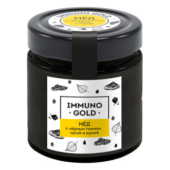 Мёд Immuno Gold с чёрным тмином, чагой и мумиё, 200 г