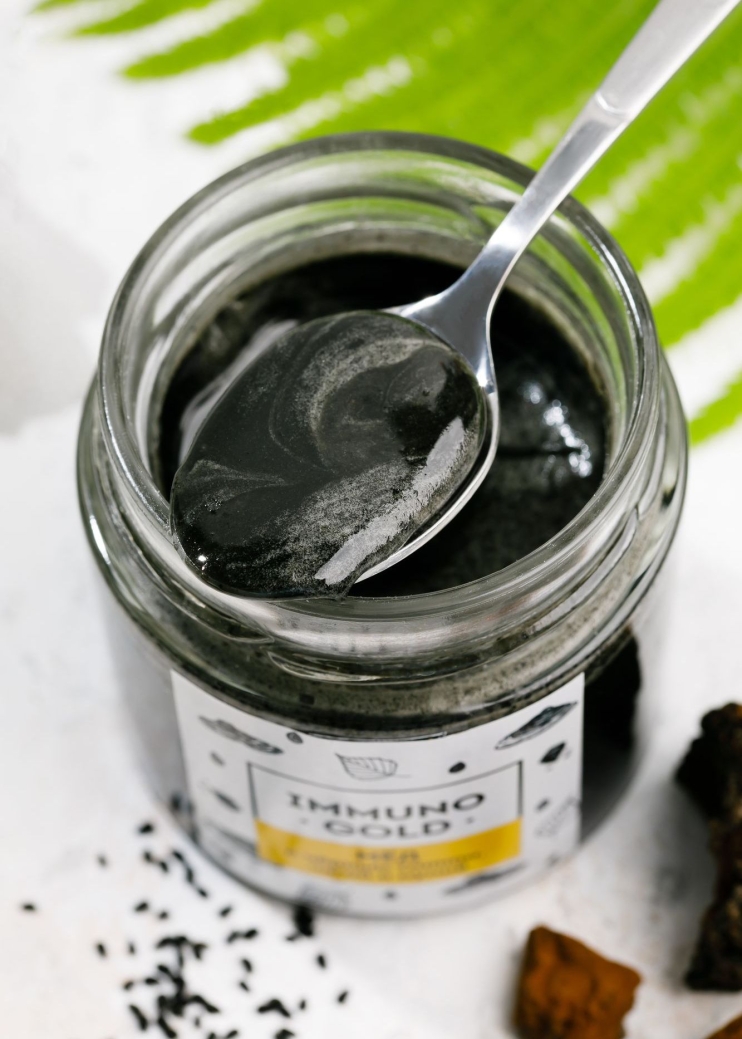 Мёд Immuno Gold с чёрным тмином, чагой и мумиё, 200 г