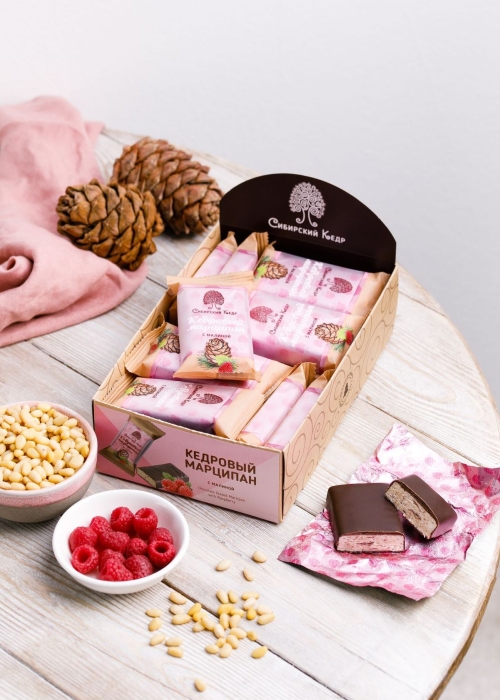 ★ Кедровый марципан с малиной, 720 г | шоу-бокс &mdash; 18 батончиков