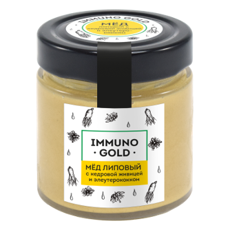 Мёд Immuno Gold липовый с живицей и сибирским женьшенем, 200 г