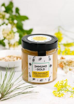 Мёд Immuno Gold липовый с живицей и сибирским женьшенем, 200 г