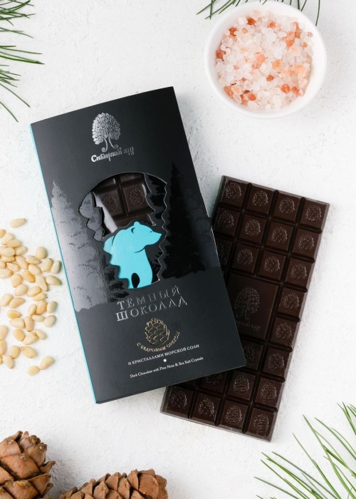 Тёмный шоколад с кедровым орехом и кристаллами соли, 100 г