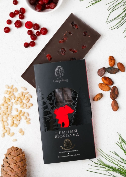 Тёмный шоколад с клюквой и кедровым орехом, 100 г