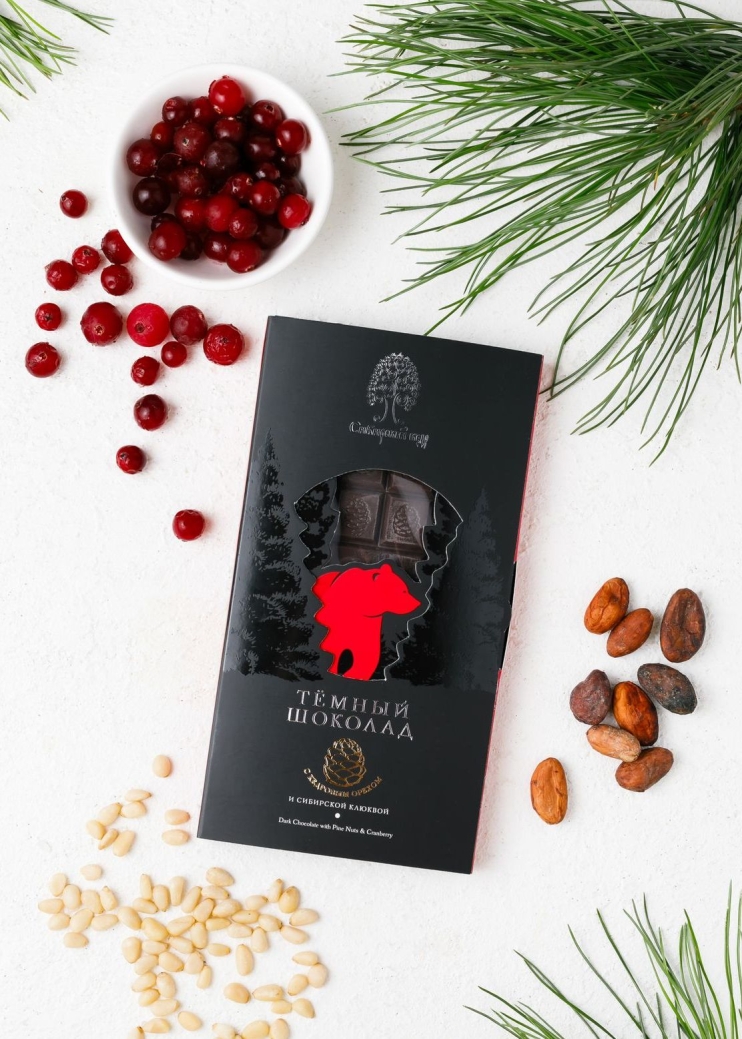 Тёмный шоколад с клюквой и кедровым орехом, 100 г