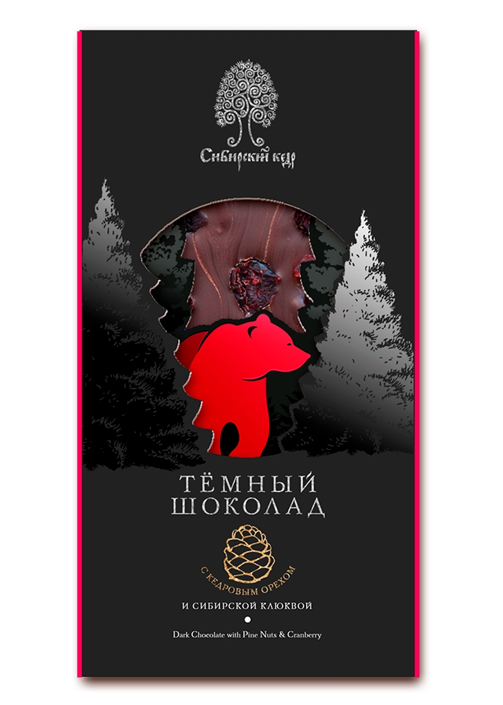 Тёмный шоколад с клюквой и кедровым орехом, 100 г