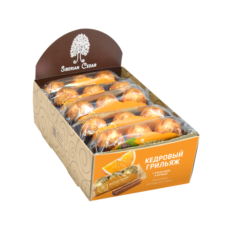 Кедровый грильяж с апельсином и корицей, 400 г | шоу-бокс