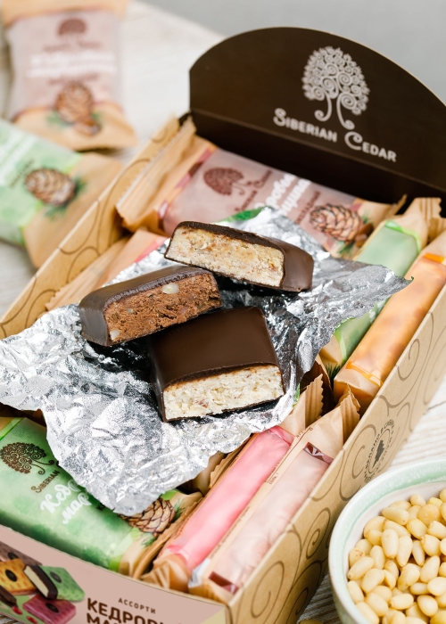★ Москва ★ Кедровый марципан ассорти, 720 г | шоу-бокс — 18 батончиков