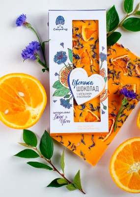 Цветной шоколад с апельсином и васильком, 100 г