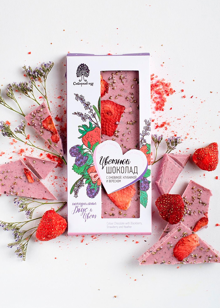 Цветной шоколад с ежевикой, клубникой и вереском, 100 г