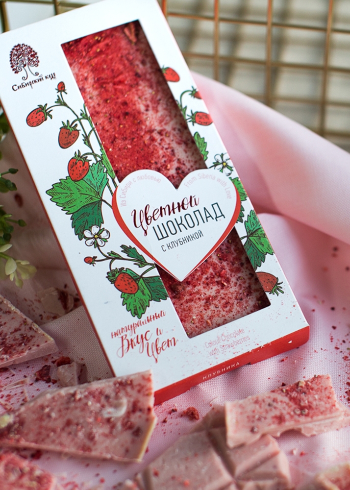 Цветной шоколад с клубникой, 100 г