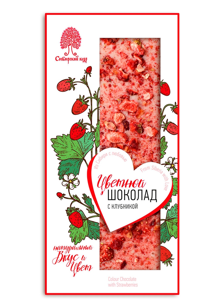 Цветной шоколад с клубникой, 100 г
