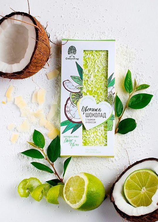 Цветной шоколад с лаймом и кокосом, 100 г