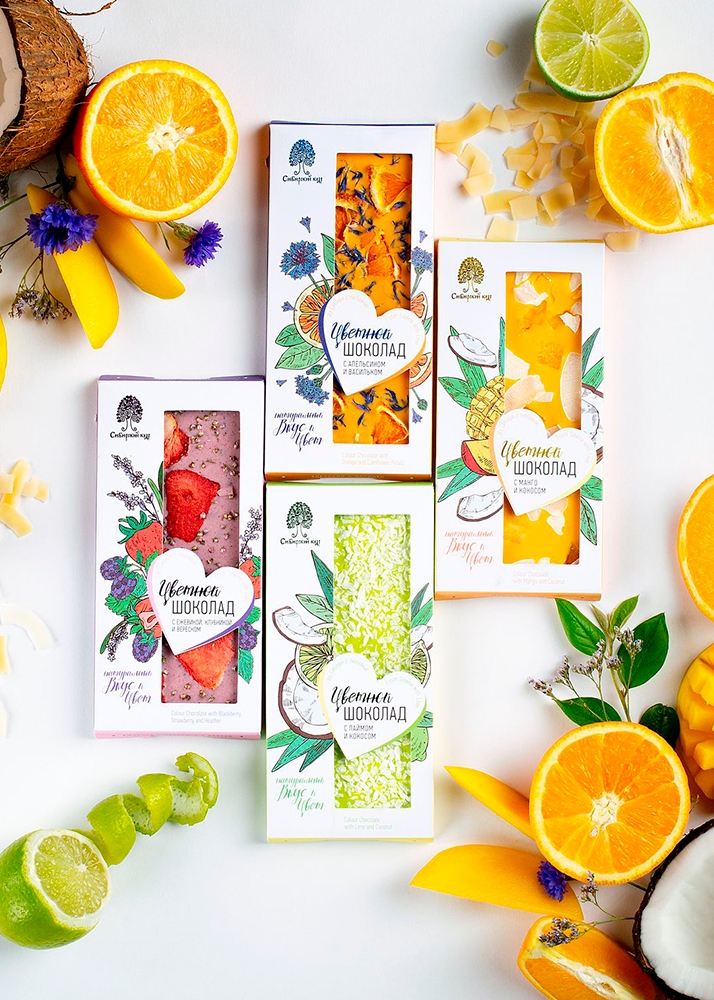 Цветной шоколад с манго и кокосом, 100 г