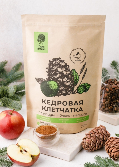 Кедровая клетчатка Cedar Immuno, 250 г — псиллиум, яблоко, мелисса
