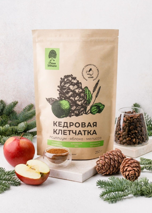 Кедровая клетчатка Cedar Immuno, 250 г — псиллиум, яблоко, мелисса