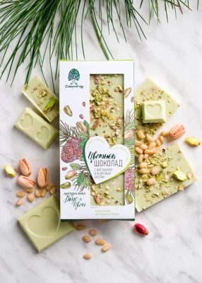 Цветной шоколад с фисташкой и кедровым орехом, 100 г