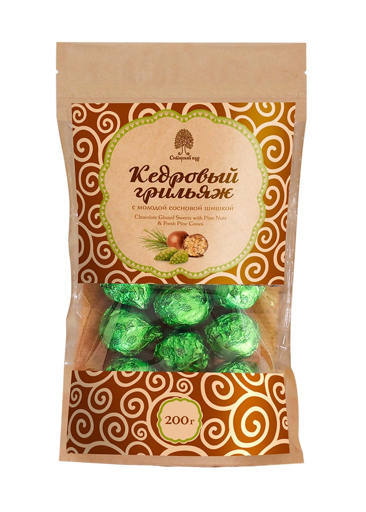 Кедровый грильяж с сосновой шишкой, 200 г | крафт-пакет