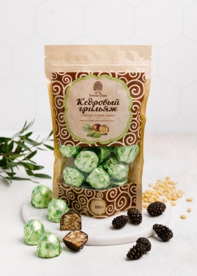 Кедровый грильяж с сосновой шишкой, 200 г | крафт-пакет