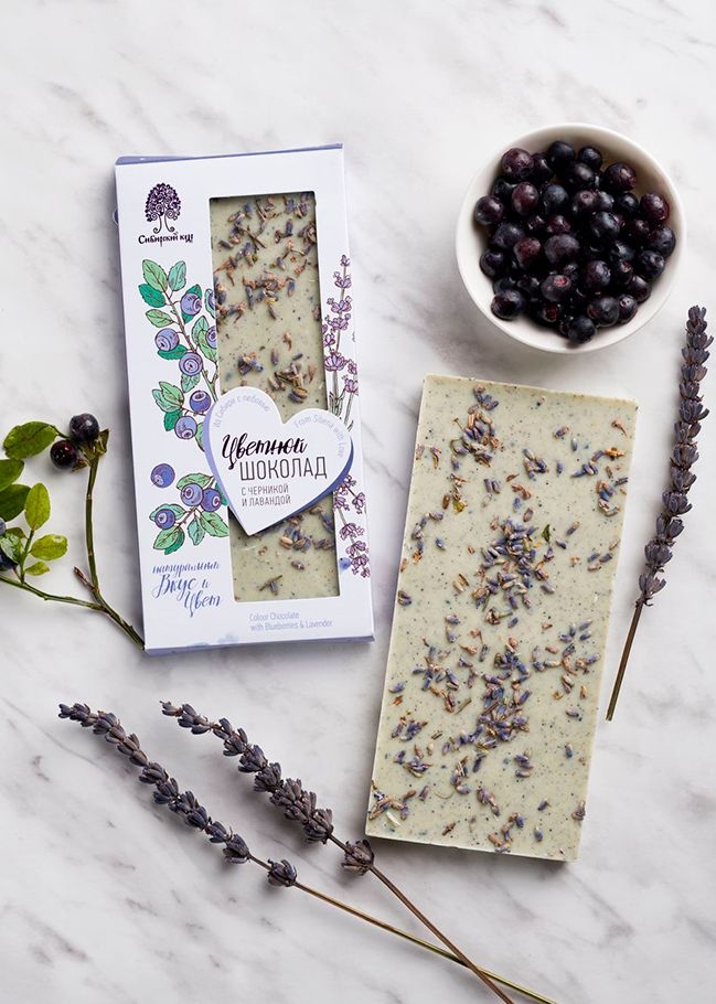 Цветной шоколад с черникой и лавандой, 100 г