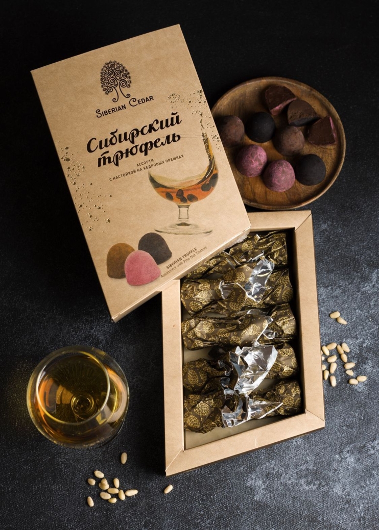Сибирский трюфель ассорти с кедровой настойкой, 100 г — вишня, кофе, апельсин