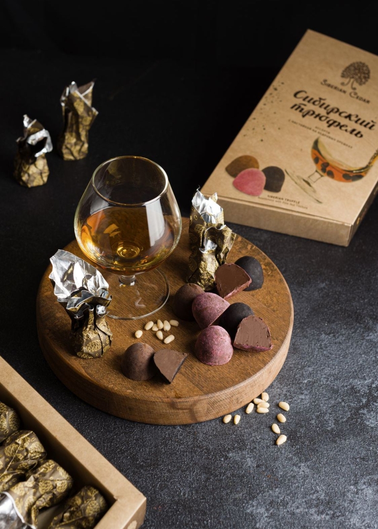 Сибирский трюфель ассорти с кедровой настойкой, 100 г — вишня, кофе, апельсин