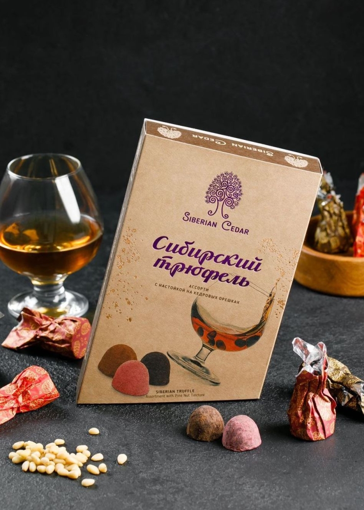 Сибирский трюфель ассорти с кедровой настойкой, 100 г — вишня, кофе, апельсин