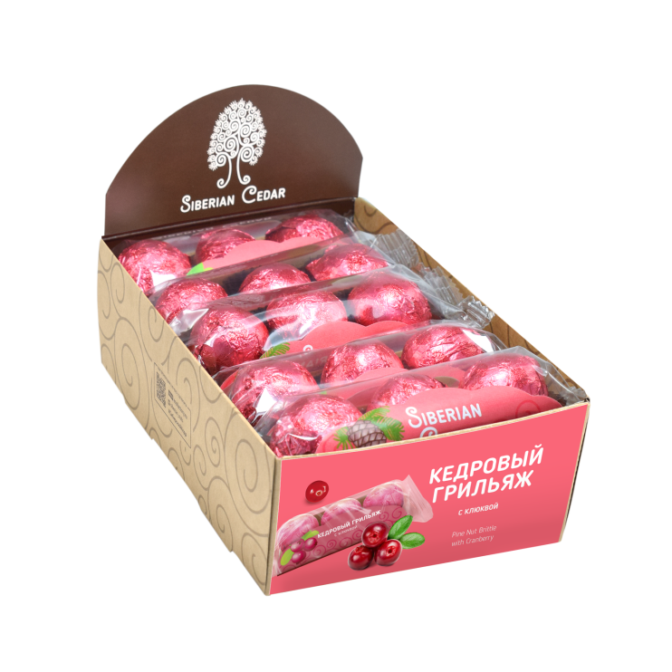 Кедровый грильяж с клюквой, 400 г | шоу-бокс