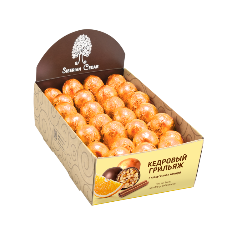 Кедровый грильяж с апельсином и корицей, 540 г | шоу-бокс