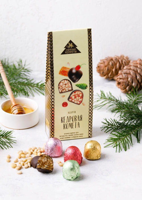 ★ Кедровая комета ассорти, 70 г — классическая, клюква, земляника, сосновая шишка