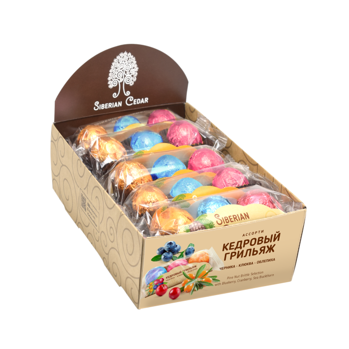★ Кедровый грильяж ассорти — клюква, черника, облепиха, 400 г | шоу-бокс