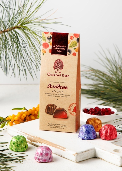 ★ Мармеладные конфеты &laquo;Ягодень&raquo; ассорти, 85 г | мини-набор &mdash; малина, облепиха, сосновая шишка, брусника, смородина