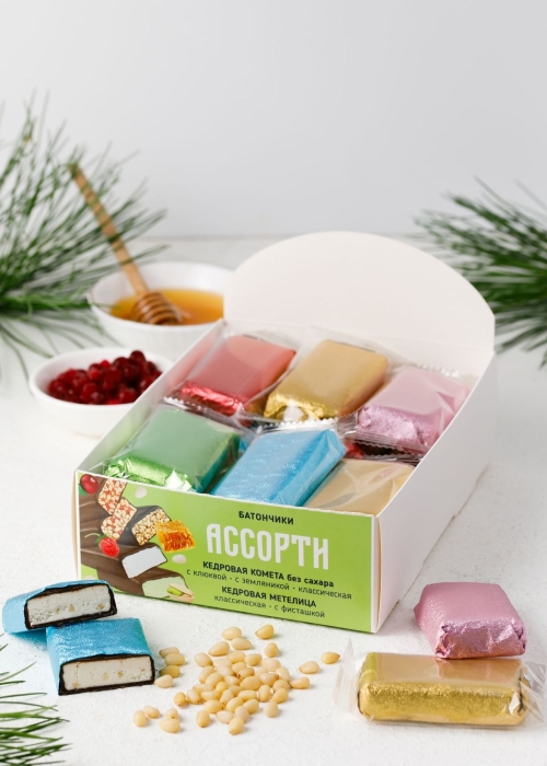Батончик «Сибирские конфеты» ассорти, 720 г | шоу-бокс — Кедровая Комета, Кедровая Метелица