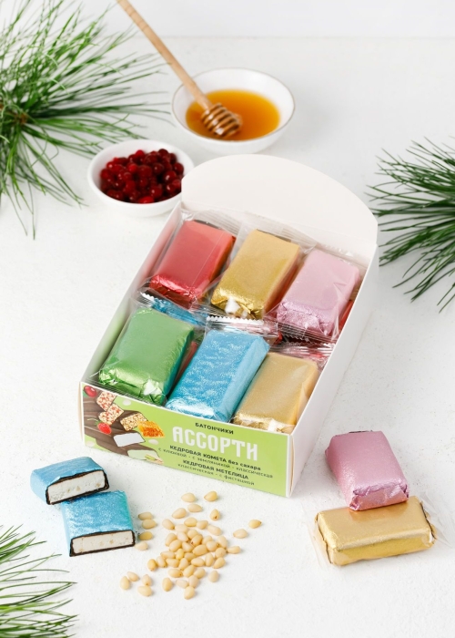 Батончик «Сибирские конфеты» ассорти, 720 г | шоу-бокс — Кедровая Комета, Кедровая Метелица