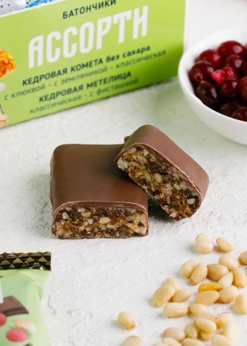 Батончик «Сибирские конфеты» ассорти, 720 г | шоу-бокс — Кедровая Комета, Кедровая Метелица