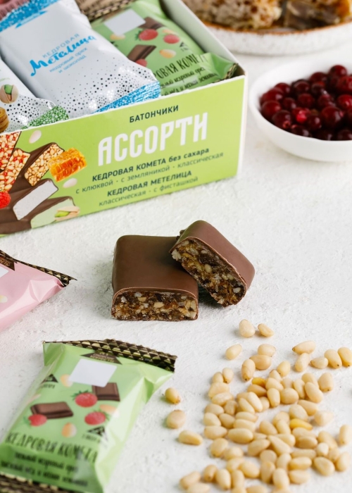 Батончик «Сибирские конфеты» ассорти, 720 г | шоу-бокс — Кедровая Комета, Кедровая Метелица