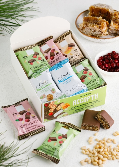 Батончик «Сибирские конфеты» ассорти, 720 г | шоу-бокс — Кедровая Комета, Кедровая Метелица