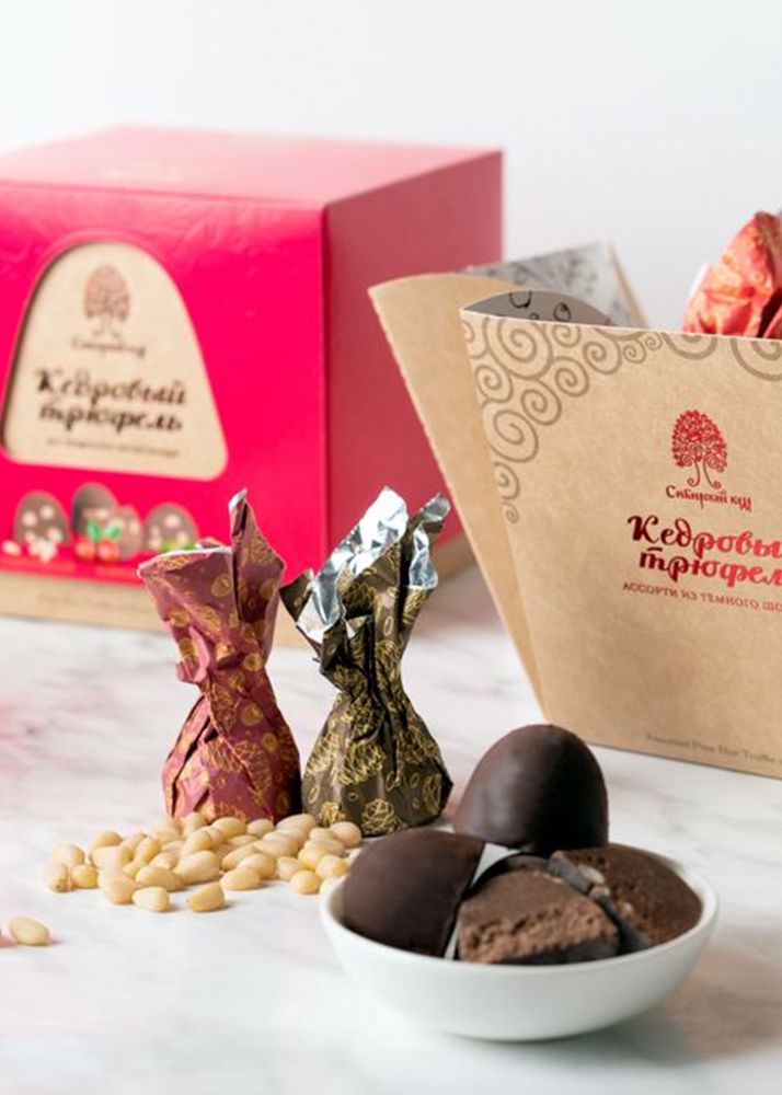 Кедровый трюфель «Ассорти из тёмного шоколада», 120 г — классический, малина, клюква