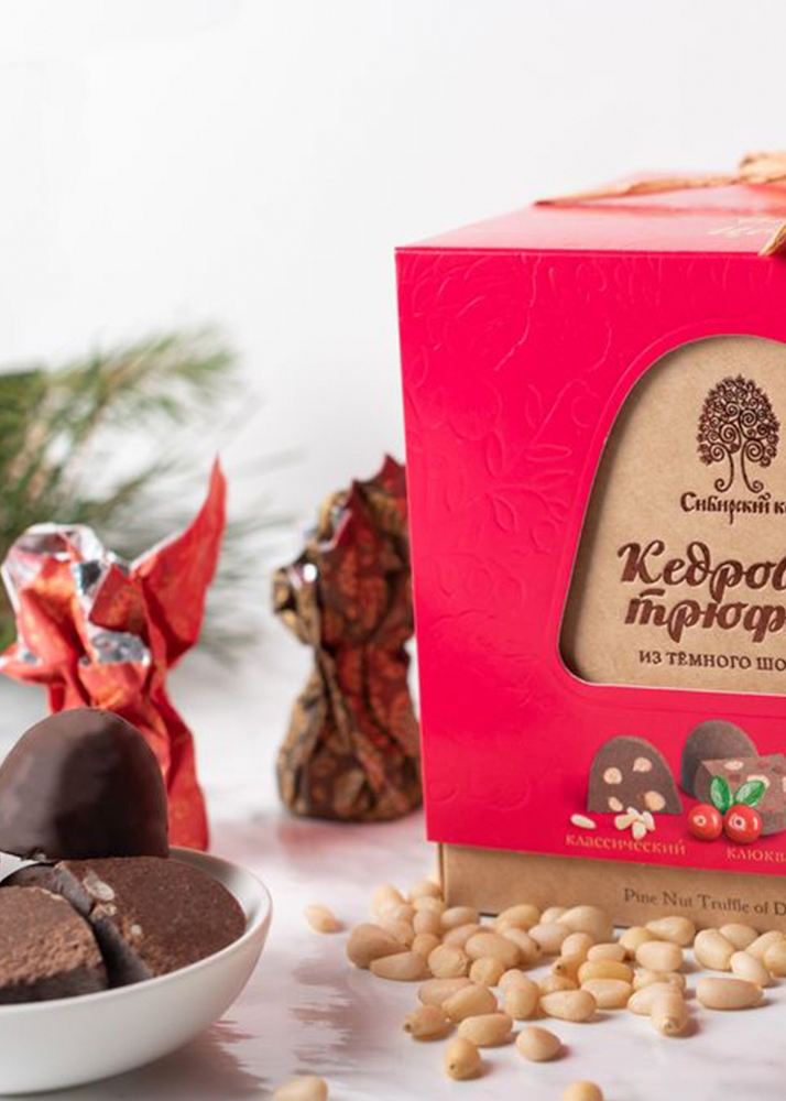 Кедровый трюфель «Ассорти из тёмного шоколада», 120 г — классический, малина, клюква