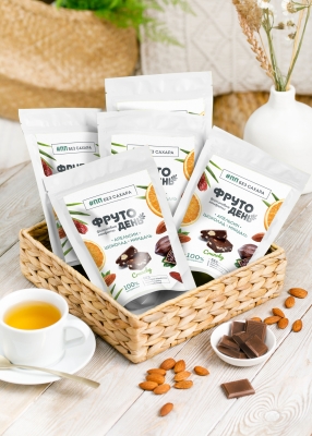 Финиковые конфеты Фрутодень апельсин, шоколад, миндаль, 150 г